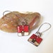 Small Red Square Tree Earrings - Wood Burned and Hand Painted Art Jewelry - Lightweight - Made in Canada
