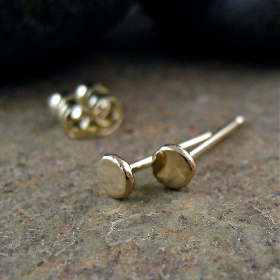 Solid 14k Gold Studs Very Small Gold Stud Earrings by organikx