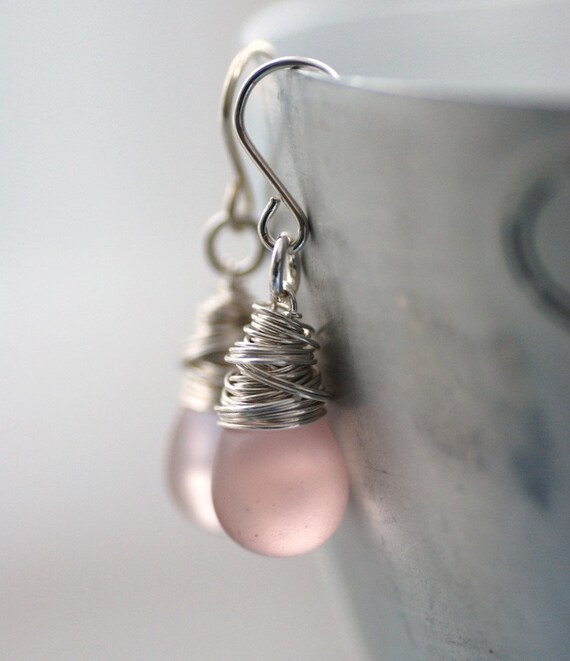 Blush Pink Glass Earrings Frosted Glass Earrings Pastel