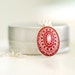 Scandinavian Pendant, Pendant Necklace, Red and White Pendant, Oval Pendant, Lucite Jewelry, Holiday Jewelry, Sterling Silver Chain