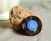 Vintage Button Brooch Cobalt Blue Flower Chocolate Brown Eco Friendly Jewelry Recycled Fashion Rustic Pin Summer Accessories