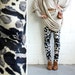Stretch Velvet Leggings - Navy, Cream and Grey Abstract - LAST PAIR - XS