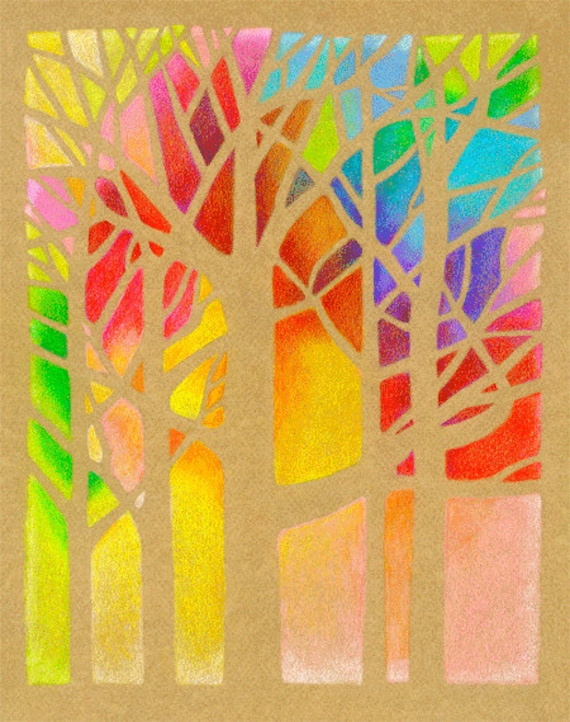 Items similar to Trees Colored Pencil Art Print 8 x 10