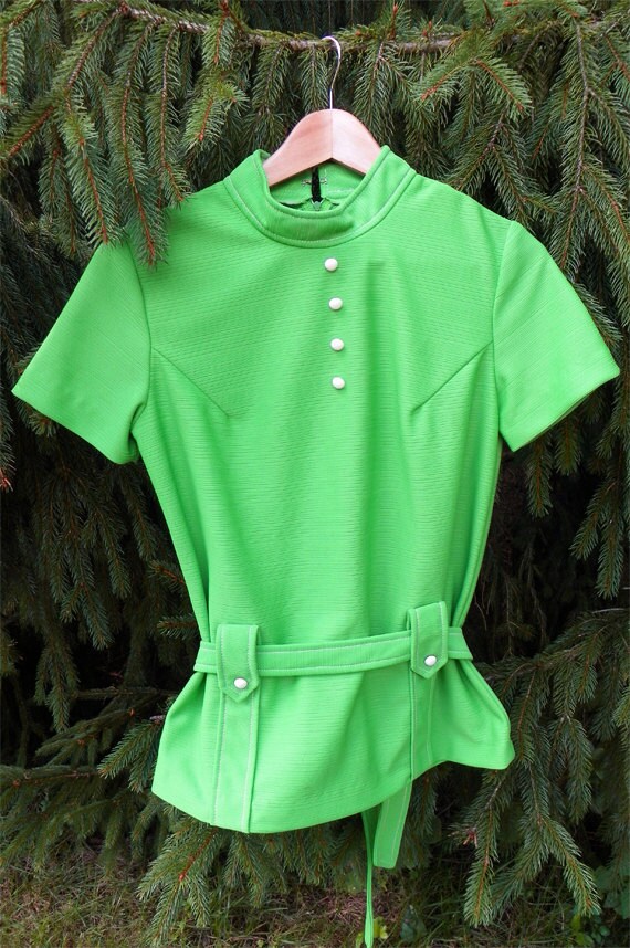 Lime Green Mod Polyester Blouse 1960s by
