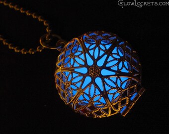 Blue Frost Mystic Glow Locket Silver Plated Filigree