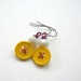 Bright Yellow Vintage Button Earrings with White and Magenta - Fun and Colorful