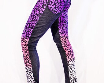 50% OFF SALE Agoraphobix Leo Tart ombre rainbow purple white & pink leopard print skinny jeans