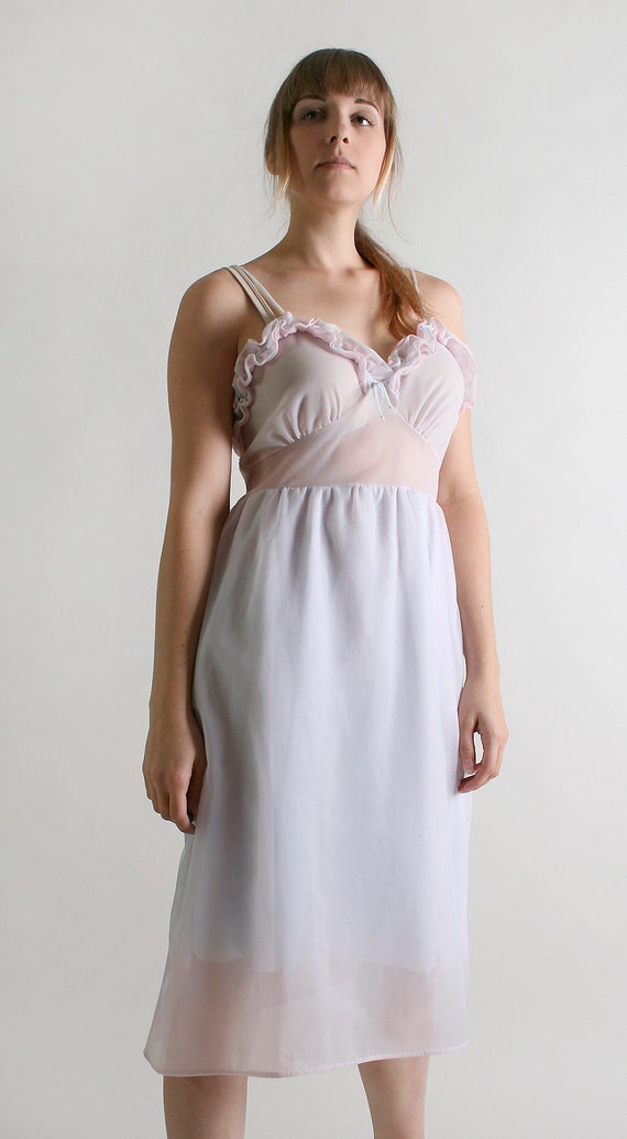 Vintage Bridal Lingerie Slip Nightie  Cotton Candy Pink and Light 