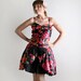 1980s Rose Party Dress Vintage Cocktail Dress in Shades of Red and Pink - Large
