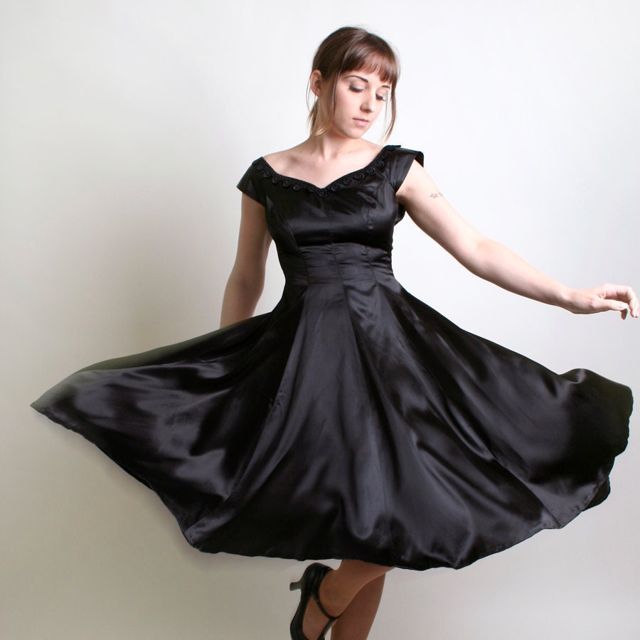 Vintage 1950s Style Black Dress Bombshell 1960s Little Black