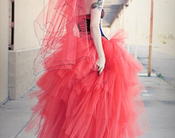 Lydia styled tutu skirt red romantic prom formal floor length dance costume gothic wedding bridal -- You Choose Size -- Sisters of the Moon