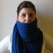 Scarf Chunky with Fringes Knitted in Royal Blue Wool