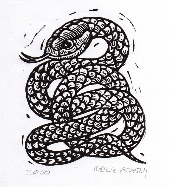 Items similar to Snake Linocut Art Print SALE on Etsy