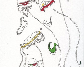 Picnic Flowers, 8.5x11 Print for Children and Adults, Drawing of Food, Picnic Flowers, Sunny Side Eggs and Friends