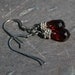 Tiny Ruby Quartz Earrings , Antiqued Sterling Silver Earrings , Small Red Earrings , Dangle Earrings by maggie mcmane designs