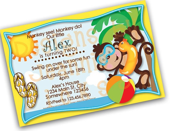 Beach Monkey Invitation Birthday Baby Shower Boy or Girl Custom Invite Printable DIY - JPG Il_570xn