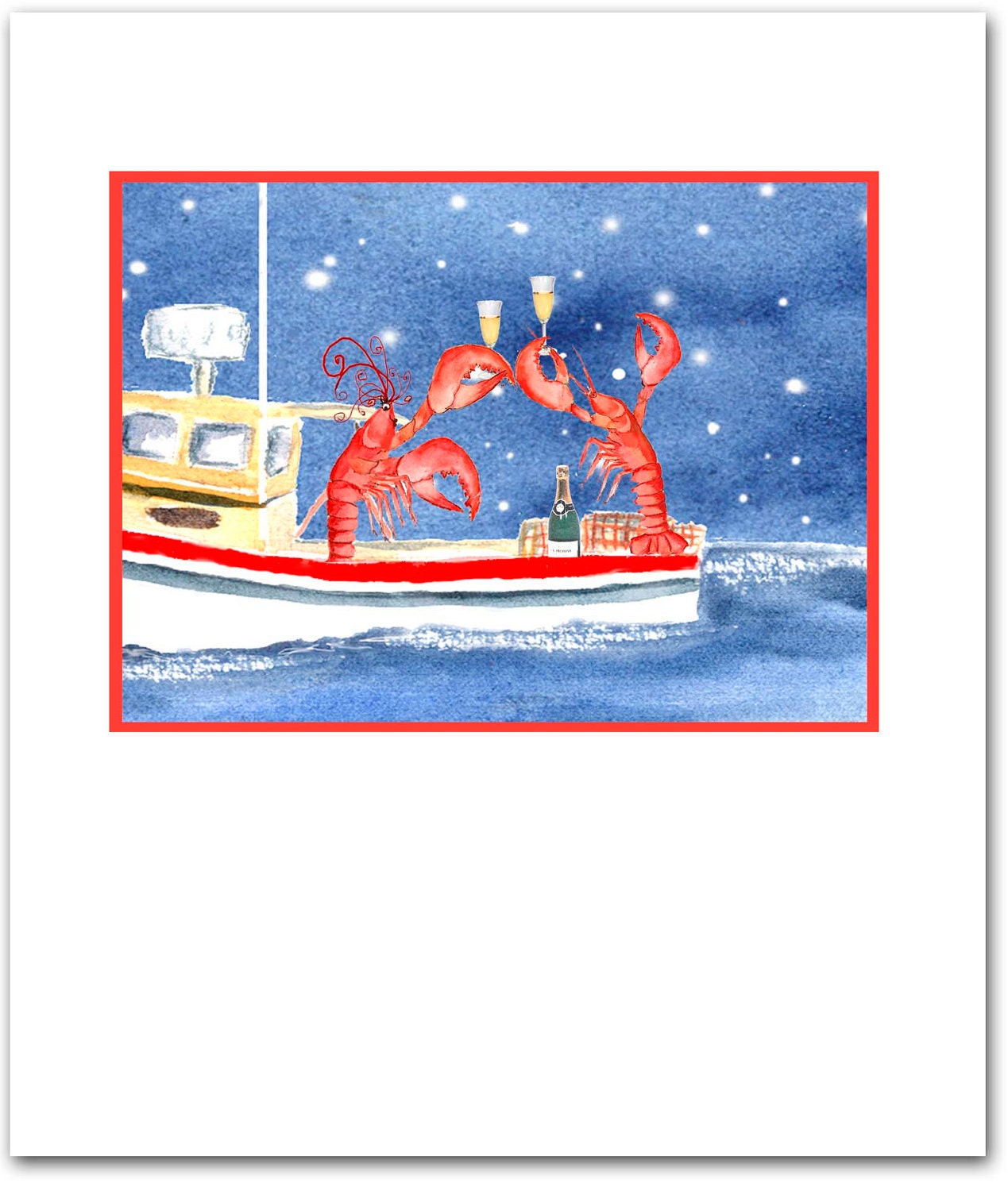 Celebrating Lobsters Christmas cards. set of 10. boxed set.