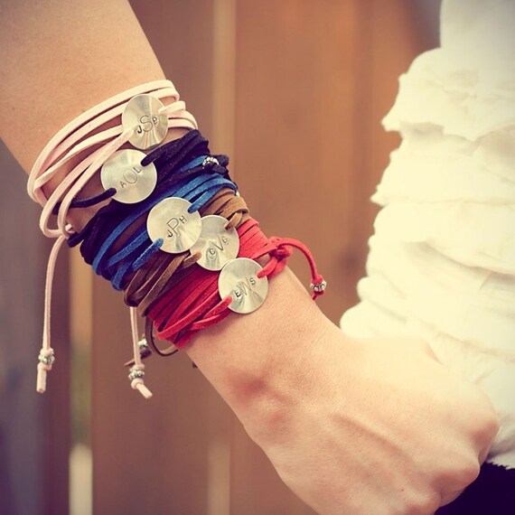 Suede Wrap Bracelet personalized hand stamped monogram