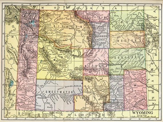 Items similar to 1903 State Map of Wyoming ANTIQUE on Etsy