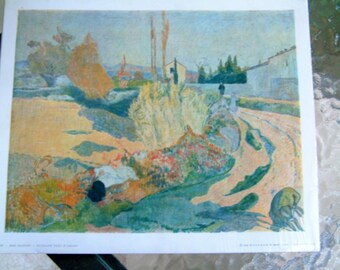 Vintage 1950's Mid Century Print Artist French Paul Gauguin Paysage Pres D'Arles Print Post Impressionist Art about 9" by 11" Made in France