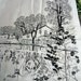 Black and White Landscape Art Scene of Embroidered Textile Wall Hanging from Mid Century 1950s 1960s