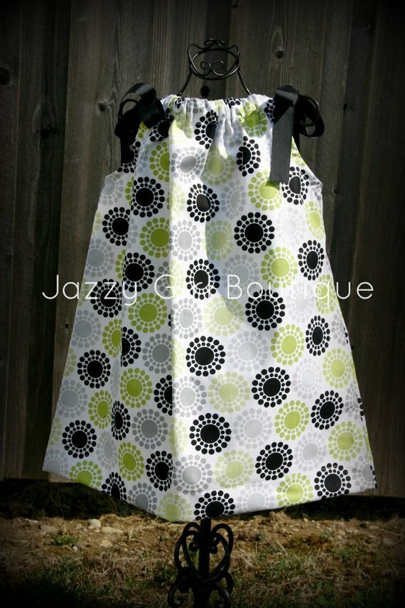 Girls Pillowcase Dress Glamour Girl Dot with Black Ribbon Ties