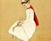 Superhero Girl Mate Edition Print of original drawing