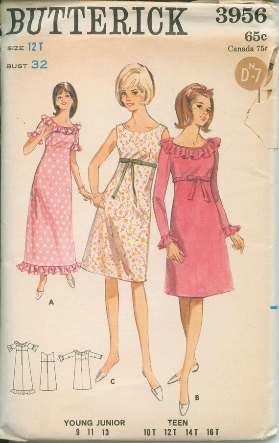 1960s Butterick 3956 Dress Mod Hippie Sewing Pattern Vintage 5391