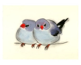 Blue Bird art - Two Friends 6" X 4" bird print of water-colour painting - 4 for 3 SALE