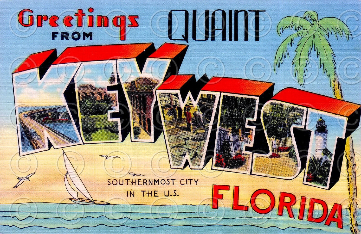 Key West Greetings Postcard Vintage Digital Travel Image