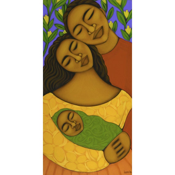 Father Mother Baby Mexican Folk Art Print of Painting Wall