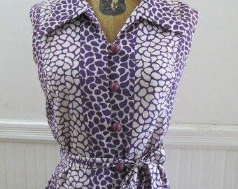 vintage Purple and White Pebble Striped Sun Dress - size large to extra large, l/xl