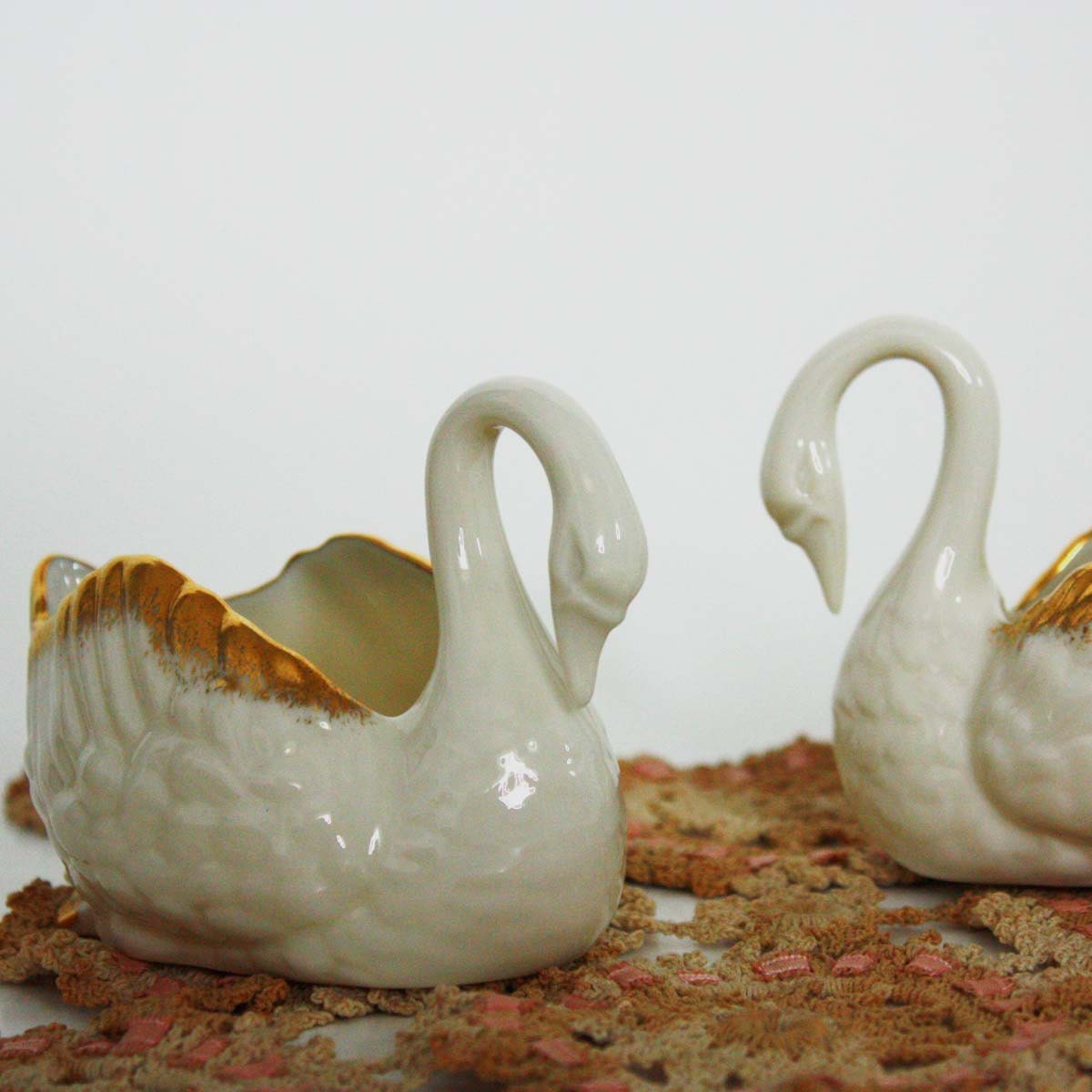 Set of 2 Lenox Porcelain Swan Trinket Bowls or Nut Dishes