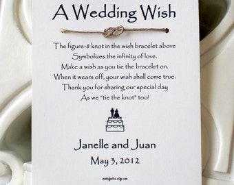 Infinity Love Knot - A Wedding Wish with Bride and Groom on a Cake - Wish Bracelet Wedding Favor Custom Made for You
