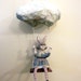 Pretty Bunny Dreamer Girl, Paper Mache, Art Doll, Swinging from a Cloud Decor, Gray, Pink