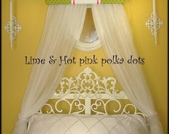 FrEe Embroidered BeD Teester Canopy Crown Princess Lime green Hot pink PoLkA DoTs Personalized Monogram SaLe