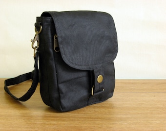 Waxed Canvas Travel Pouch, Waxed Canvas Bag, Waxed Canvas Pouch - The Minus Hipster Plus in Black Waxed Canvas