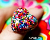 Sugar Love for Your Sweetie ...a wearable resin rainbow sprinkles heart shaped candy sprinkles ring made with love by isewcute