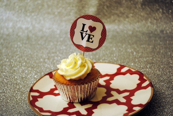 Valentine's Day LOVE - Cupcake Toppers - set of 12 Il_570xn