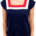 Vintage 70's Shirt , Size Small, Square Neckline, Red, White and Blue, Summer Top, Nautical Sailor Gal
