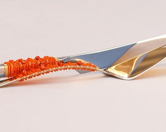 ORANGE Wedding Cake Knife Server Set, PERSONALIZED Cake Cutting Set, Beaded Crystal Cake Cutter