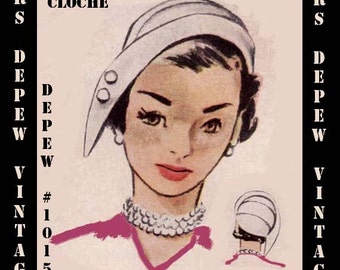 Vintage Sewing Pattern 1950's Cloche Hat PDF Printable Copy Depew 1015 -INSTANT DOWNLOAD-