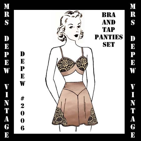 Vintage Sewing Pattern 1940's Pauline Matching Bra and Tap Panties PDF Print at Home -INSTANT DOWNLOAD-