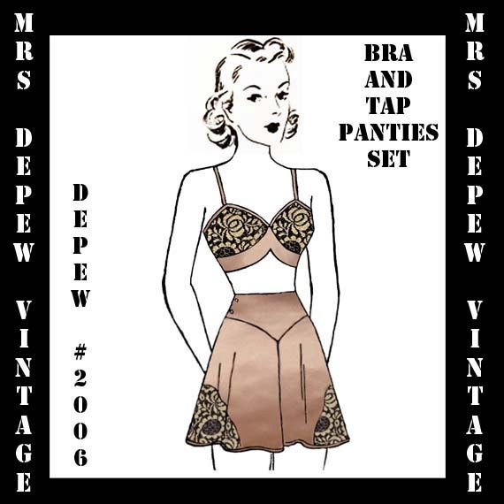 Vintage Sewing Pattern 1940s Pauline Matching Bra and Tap Panties