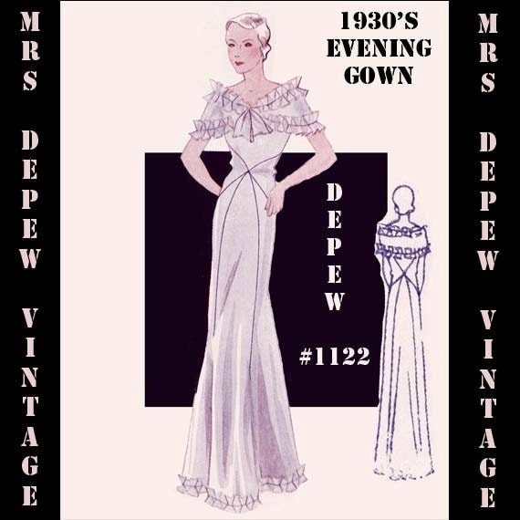  Vintage  Sewing Pattern  1930s  Evening or Wedding  Gown  in Any