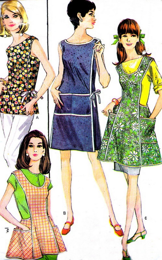 wrap around dress patterns free Dress 8818 or Dress McCalls Apron Wrap Full Mod Tunic 1960s Pattern