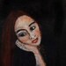 Original Acrylic Portrait Painting Girl Dreamy Head Hand Whimsical Canvas Art Face Black Wall Hanging Home Wall Decor