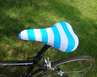 Bicycle Saddle Cover - STANDARD size - Turquoise and White Stripe
