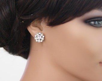 Swarovski Pearl Stud Earrings Bridal earrings small wedding earrings Pearl and rhinestone Post earrings Wedding Jewelry, PARIS STUD