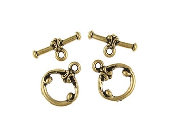2 Gold Toggle Clasp Findings - Small Antique Gold Clasps - TierraCast Pewter Classic Toggles - Gold Findings (PF56)